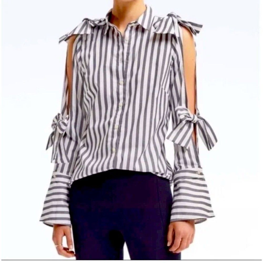 Banana Republic Striped Tie Shoulder Button Front Blouse Preppy Career Top Sz 8